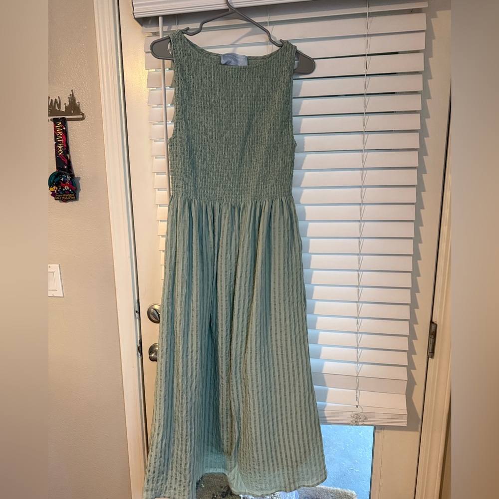 Hill House Green Pleated Midi Dress Square Neck Sleeveless